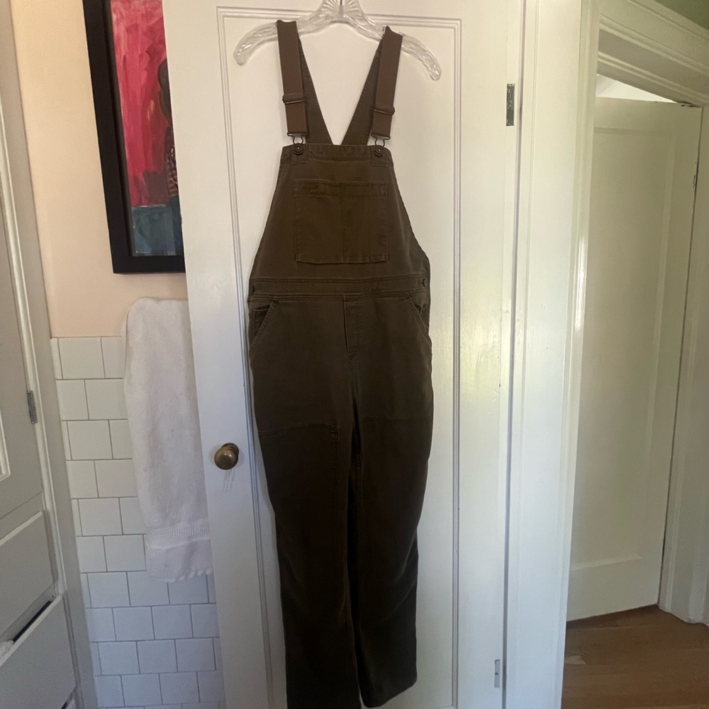 REI Co-op Overalls Womens 8 Olive Green Trailsmith Canvas Double Knee Bibs